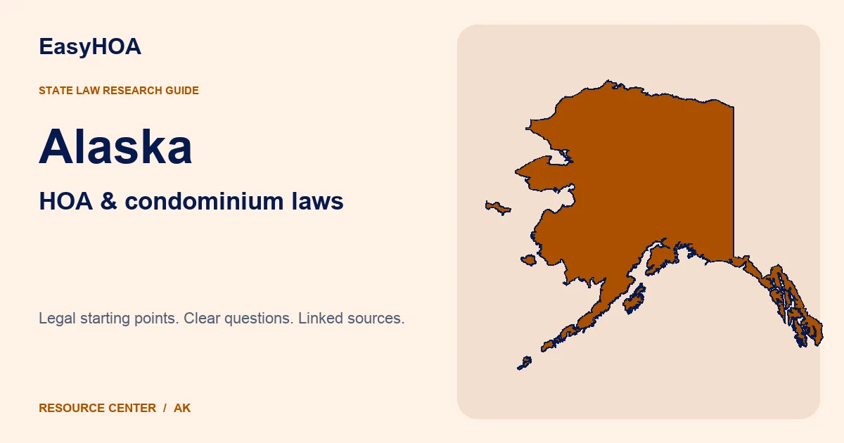 Alaska outline alongside the EasyHOA HOA and condominium law guide title
