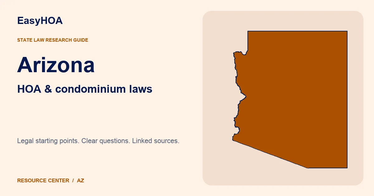 Arizona outline alongside the EasyHOA HOA and condominium law guide title