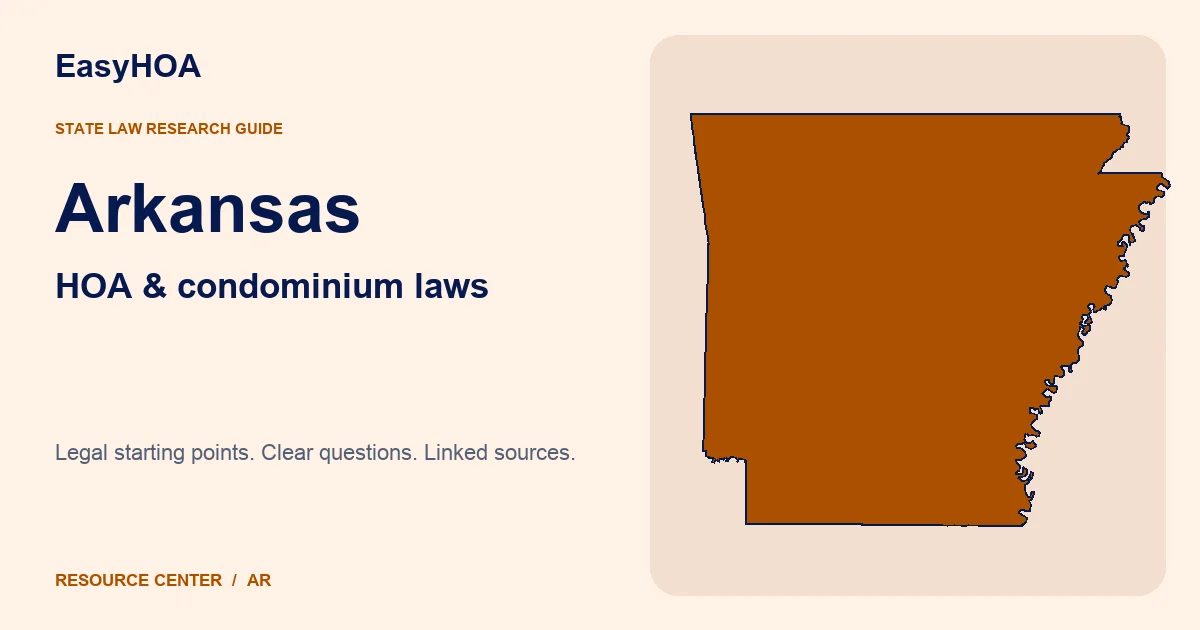 Arkansas outline alongside the EasyHOA HOA and condominium law guide title
