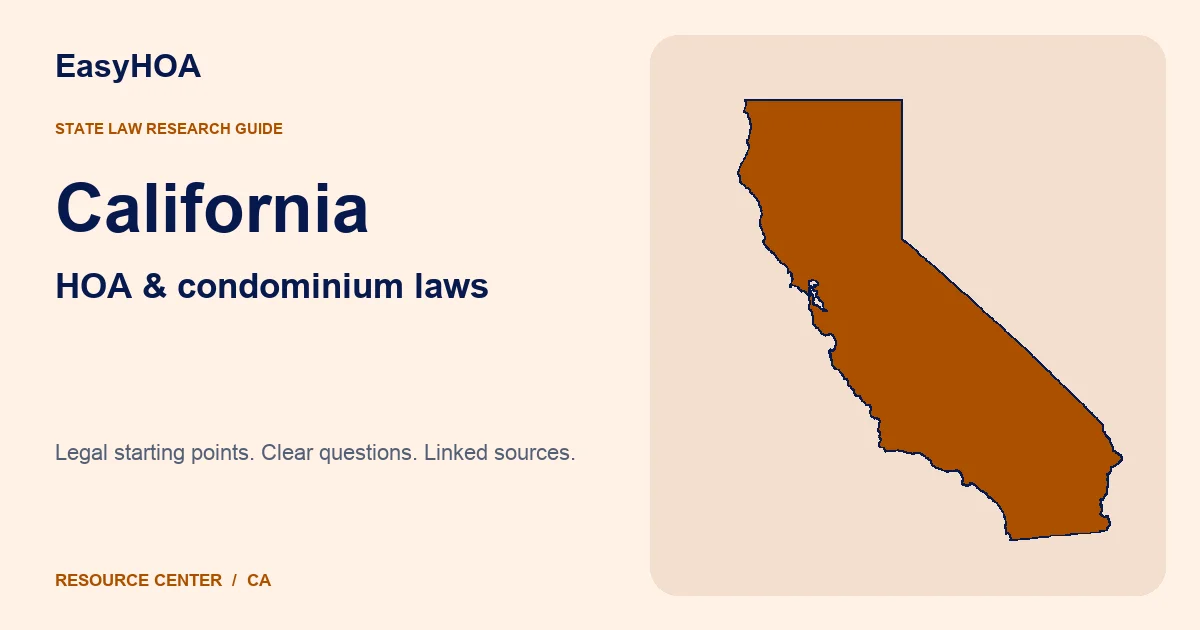 California outline alongside the EasyHOA HOA and condominium law guide title