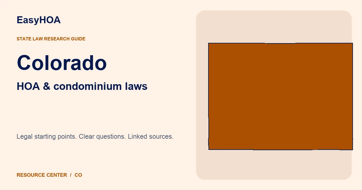 Colorado outline alongside the EasyHOA HOA and condominium law guide title