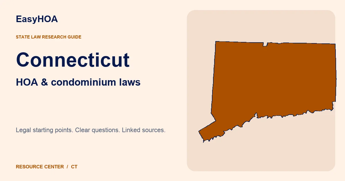 Connecticut outline alongside the EasyHOA HOA and condominium law guide title