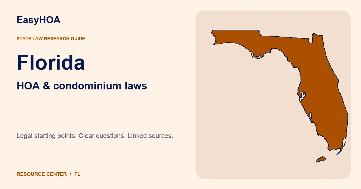 Florida outline alongside the EasyHOA HOA and condominium law guide title