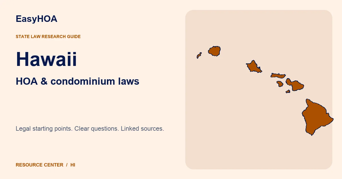 Hawaii outline alongside the EasyHOA HOA and condominium law guide title