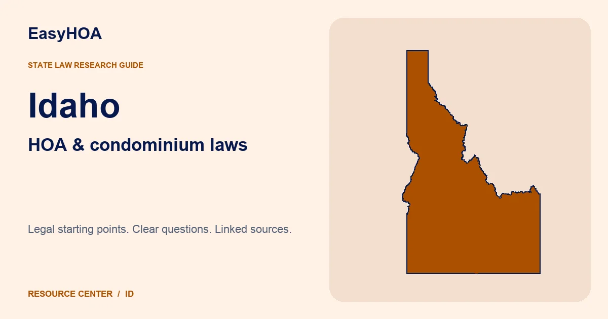 Idaho outline alongside the EasyHOA HOA and condominium law guide title
