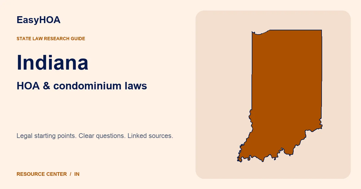 Indiana outline alongside the EasyHOA HOA and condominium law guide title