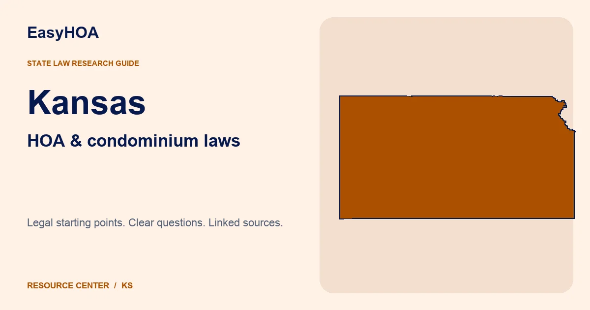 Kansas outline alongside the EasyHOA HOA and condominium law guide title