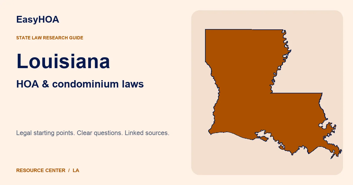 Louisiana outline alongside the EasyHOA HOA and condominium law guide title