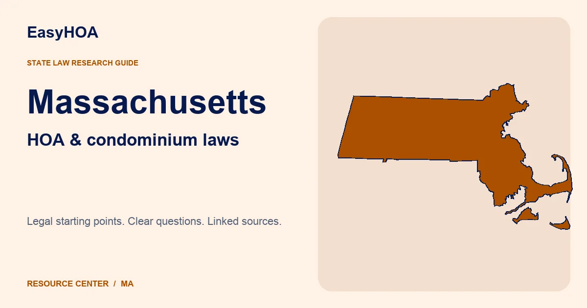 Massachusetts outline alongside the EasyHOA HOA and condominium law guide title