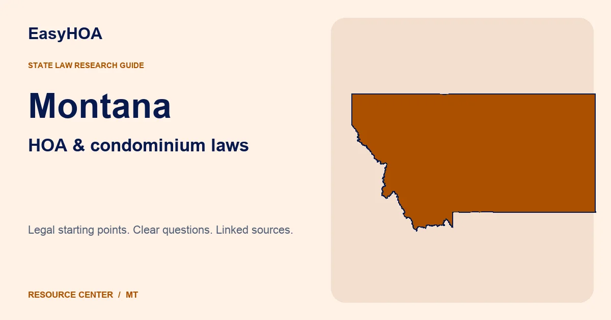 Montana outline alongside the EasyHOA HOA and condominium law guide title