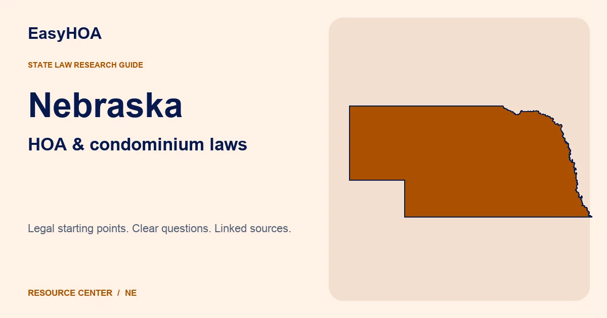 Nebraska outline alongside the EasyHOA HOA and condominium law guide title