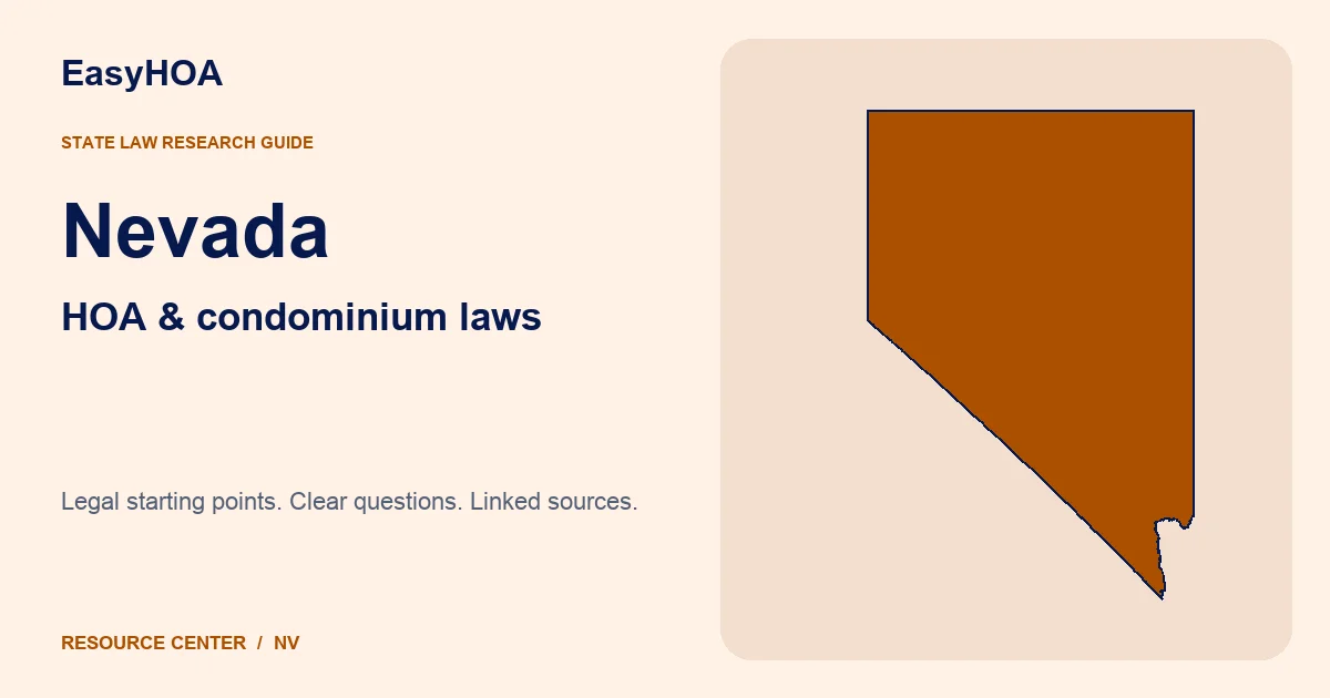 Nevada outline alongside the EasyHOA HOA and condominium law guide title