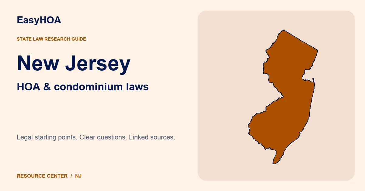 New Jersey outline alongside the EasyHOA HOA and condominium law guide title