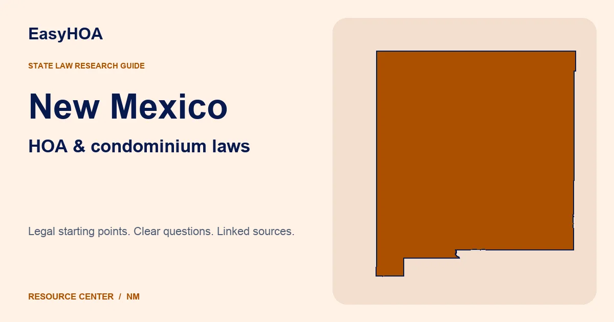 New Mexico outline alongside the EasyHOA HOA and condominium law guide title