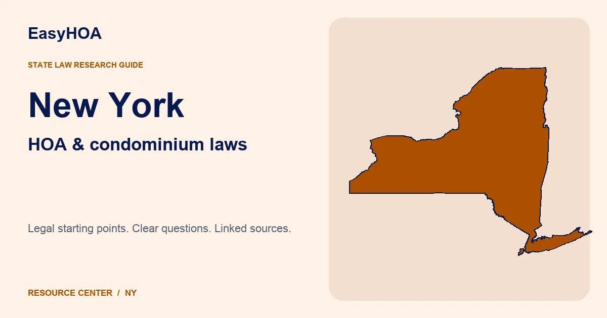New York outline alongside the EasyHOA HOA and condominium law guide title