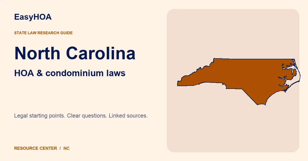 North Carolina outline alongside the EasyHOA HOA and condominium law guide title