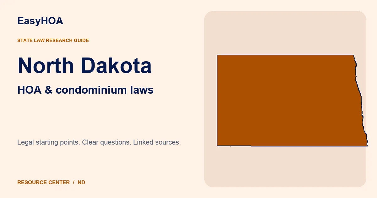 North Dakota outline alongside the EasyHOA HOA and condominium law guide title