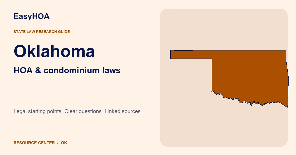 Oklahoma outline alongside the EasyHOA HOA and condominium law guide title