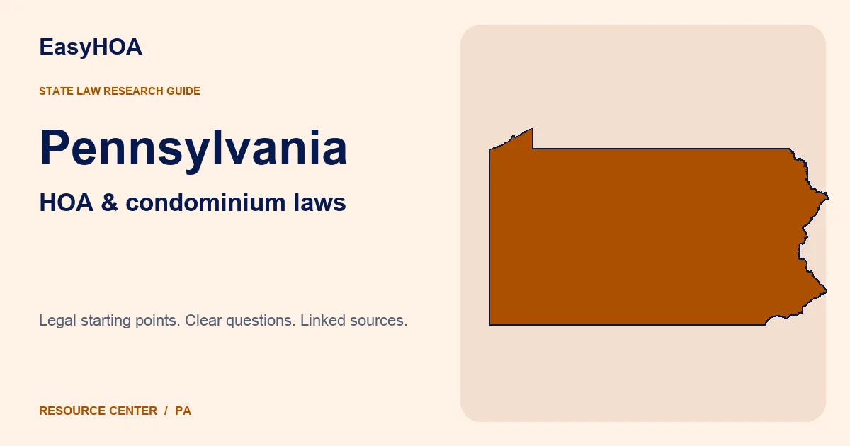 Pennsylvania outline alongside the EasyHOA HOA and condominium law guide title