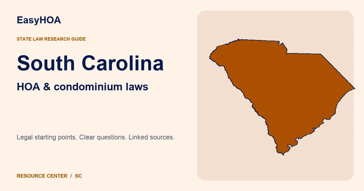 South Carolina outline alongside the EasyHOA HOA and condominium law guide title