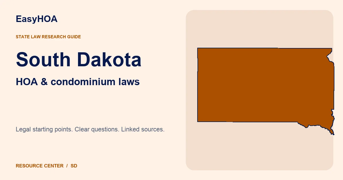 South Dakota outline alongside the EasyHOA HOA and condominium law guide title