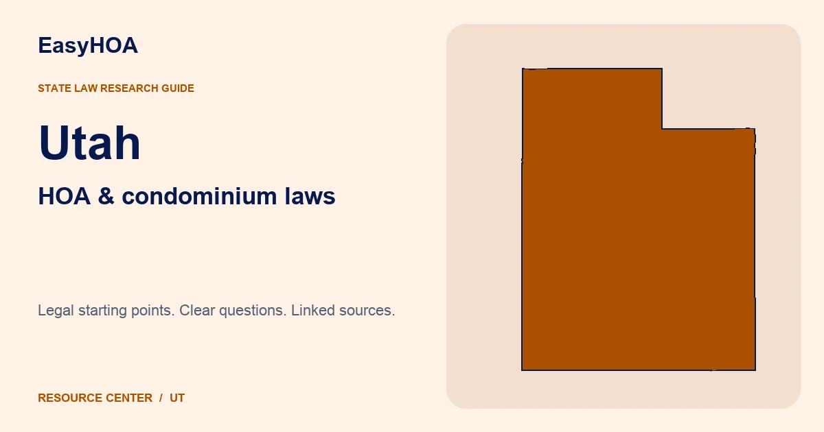 Utah outline alongside the EasyHOA HOA and condominium law guide title