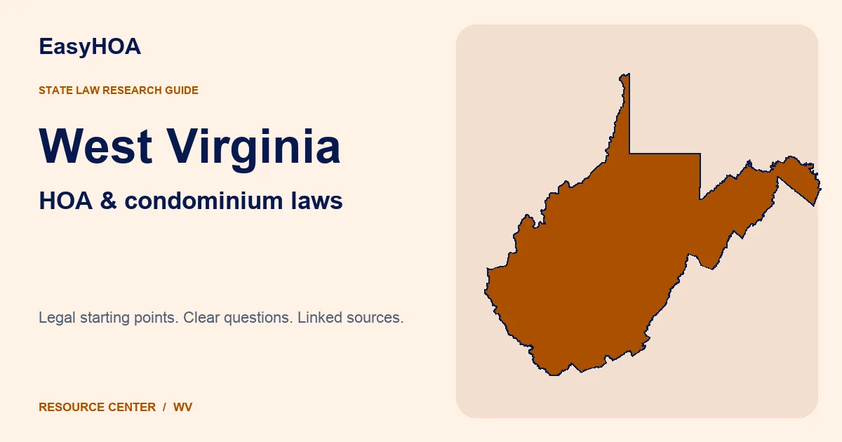 West Virginia outline alongside the EasyHOA HOA and condominium law guide title