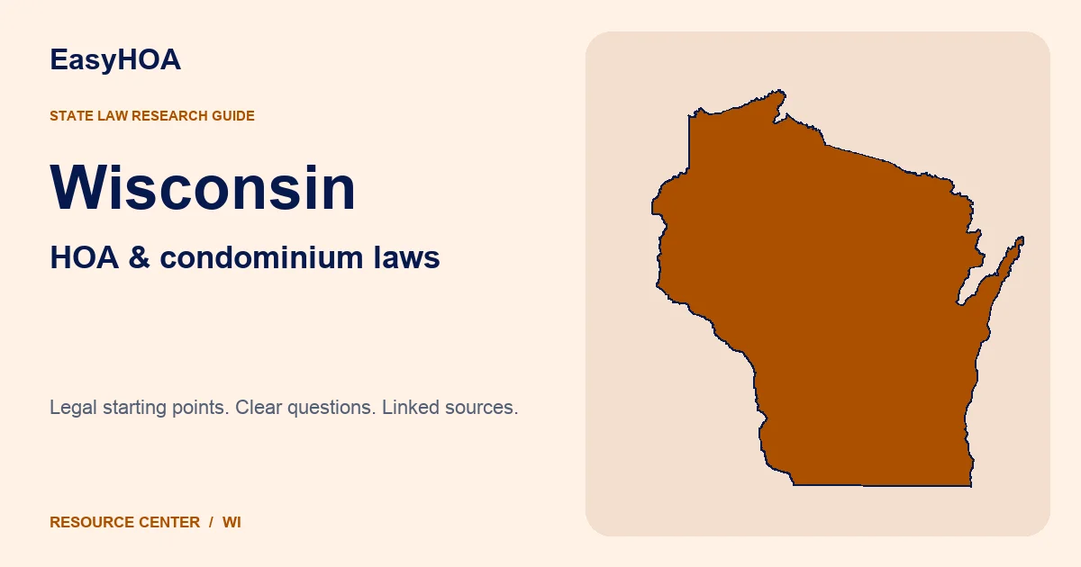 Wisconsin outline alongside the EasyHOA HOA and condominium law guide title