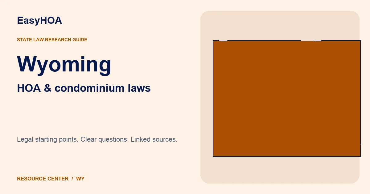 Wyoming outline alongside the EasyHOA HOA and condominium law guide title