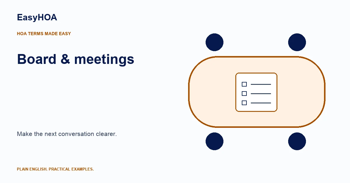 Illustration of a board meeting table with a decision checklist
