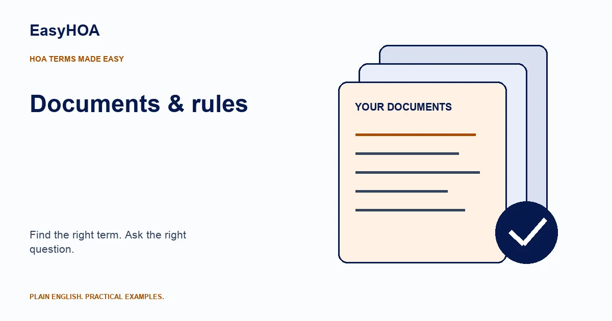 Illustration of organized community documents and a verification mark